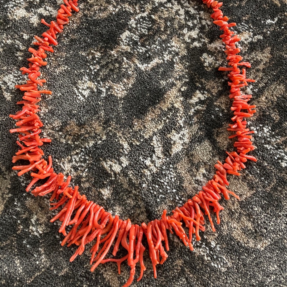 Genuine Mediterranean Coral Necklace and Earrings